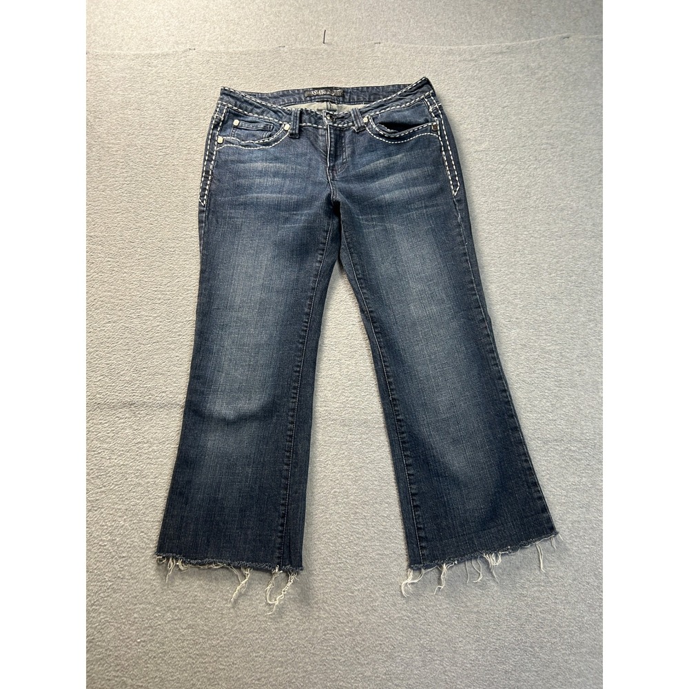 Cello Jeans Cropped Wide Leg Jeans Womens 31 Low Rise Raw Hem DarkWash Denim Y2K